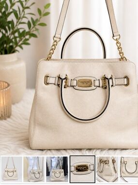 Michael Kors Hamilton Large cream leather satchel Bag with dust bad